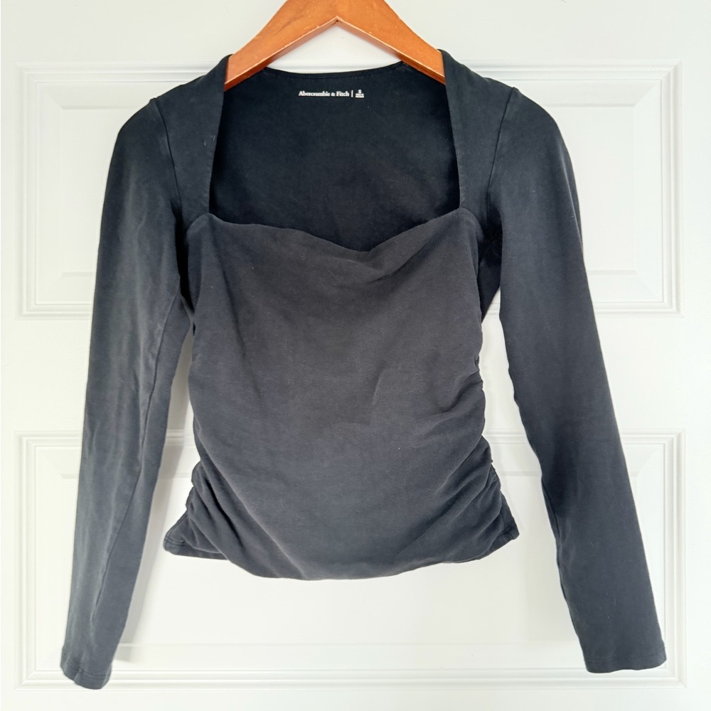 Abercrombie & Fitch Black Long Sleeve Square-Neck Fitted Top